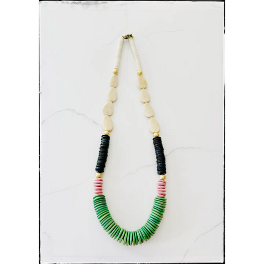 Bone Glass Wood Bead Necklace