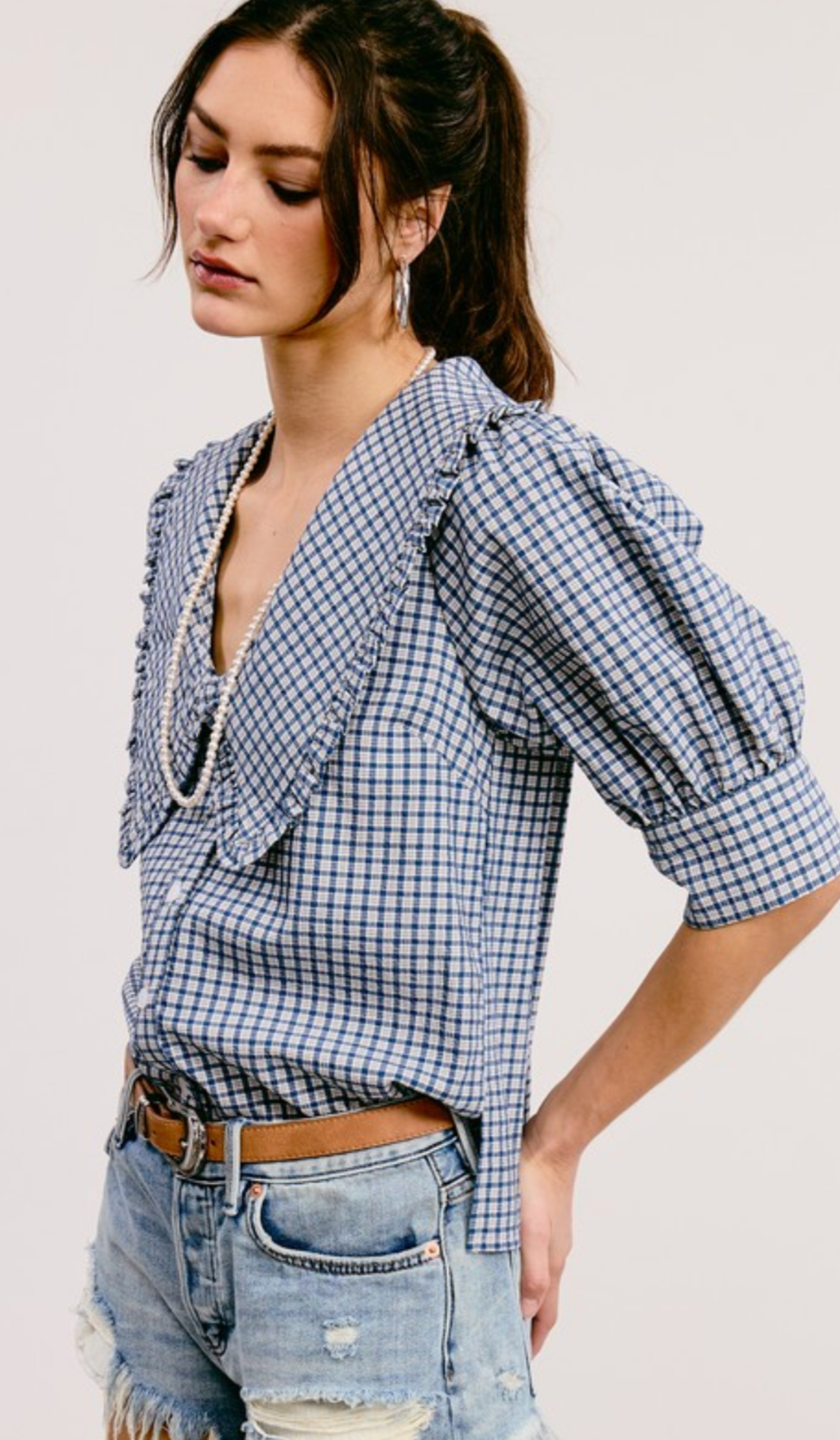 Petra Plaid Pointed Collar Blouse