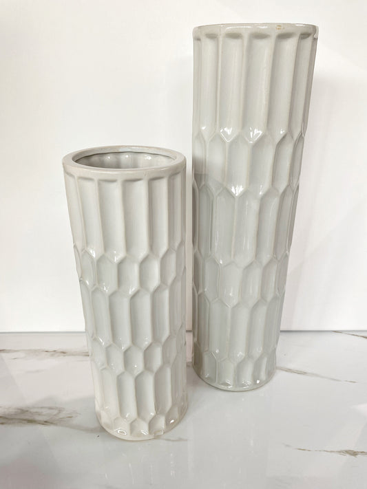 Tall White Textured Vase